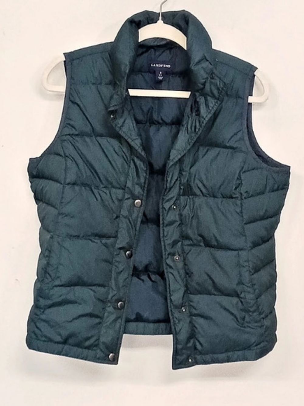 Lands' End Down Feather Quilted Puffer Vest Dark Green Women's Small Preppy